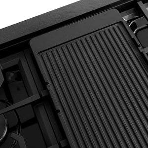 ZLINE 48 in. Paramount Gas Rangetop with 8 Burners and Porcelain Cooktop in Black Satin Stainless Steel (SRTBS-48) reversible griddle ribbed side.