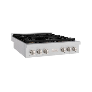 ZLINE 36 in. Paramount Gas Rangetop with 6 Brass Burners and Porcelain Cooktop in Satin Stainless Steel (SRTS-BR-36) side.