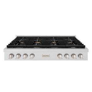 ZLINE 48 in. Paramount Gas Rangetop with 8 Brass Burners and Porcelain Cooktop in Satin Stainless Steel (SRTS-BR-48) front.