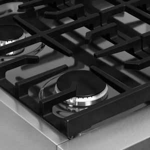 ZLINE 30 in. Paramount Gas Rangetop with 4 Burners and Porcelain Cooktop in Satin Stainless Steel (SRTS-30) cast iron grates.