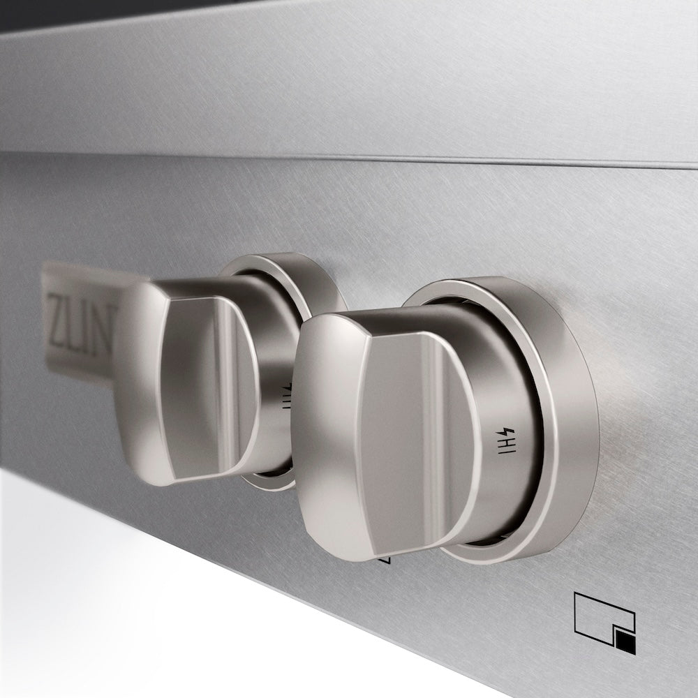 ZLINE 30 in. Paramount Gas Rangetop with 4 Burners and Porcelain Cooktop in Satin Stainless Steel (SRTS-30) knobs.