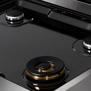 ZLINE 30 in. Paramount Gas Rangetop with 4 Burners and Porcelain Cooktop in Satin Stainless Steel (SRTS-30) black porcelain cooktop.