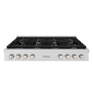 ZLINE 48 in. Paramount Gas Rangetop with 8 Burners and Porcelain Cooktop in Satin Stainless Steel (SRTS-48) front.