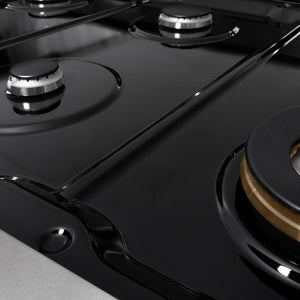 ZLINE 48 in. Paramount Gas Rangetop with 8 Burners and Porcelain Cooktop in Satin Stainless Steel (SRTS-48) black porcelain cooktop.