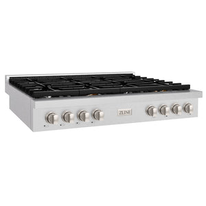 ZLINE 48 in. Paramount Gas Rangetop with 8 Burners and Porcelain Cooktop in Satin Stainless Steel (SRTS-48) side.