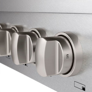 ZLINE 48 in. Paramount Gas Rangetop with 8 Burners and Porcelain Cooktop in Satin Stainless Steel (SRTS-48) knobs.