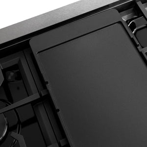 ZLINE 48 in. Paramount Gas Rangetop with 8 Burners and Porcelain Cooktop in Satin Stainless Steel (SRTS-48) reversible griddle.