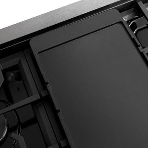ZLINE 48 in. Paramount Gas Rangetop with 8 Burners and Porcelain Cooktop in Satin Stainless Steel (SRTS-48) reversible griddle.