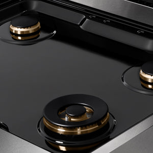 ZLINE Autograph Edition 30 in. Paramount Gas Rangetop with 4 Burners and Porcelain Cooktop in Satin Stainless Steel with Champagne Bronze Accents (SRTSZ-30-CB) black porcelain cooktop.