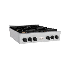 ZLINE Autograph Edition 36 in. Paramount Gas Rangetop with 6 Burners and Porcelain Cooktop in Satin Stainless Steel with Matte Black Accents (SRTSZ-36-MB) side.