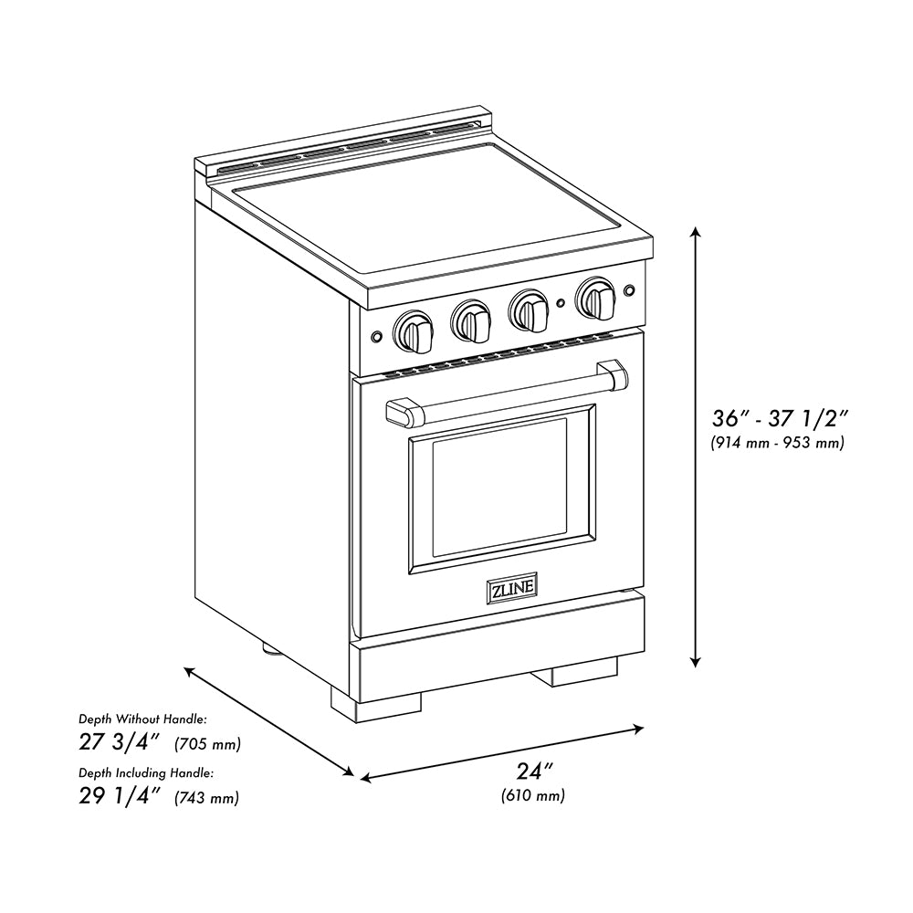ZLINE 24 in. 3.2 cu. ft. Paramount Induction Range with 3 Element Cooktop and Electric Convection Oven in Satin Stainless Steel with Black Matte Door (SINRS-BLM-24)