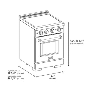 ZLINE 24 in. 3.2 cu. ft. Paramount Induction Range with 3 Element Cooktop and Electric Convection Oven in Satin Stainless Steel with Black Matte Door (SINRS-BLM-24)