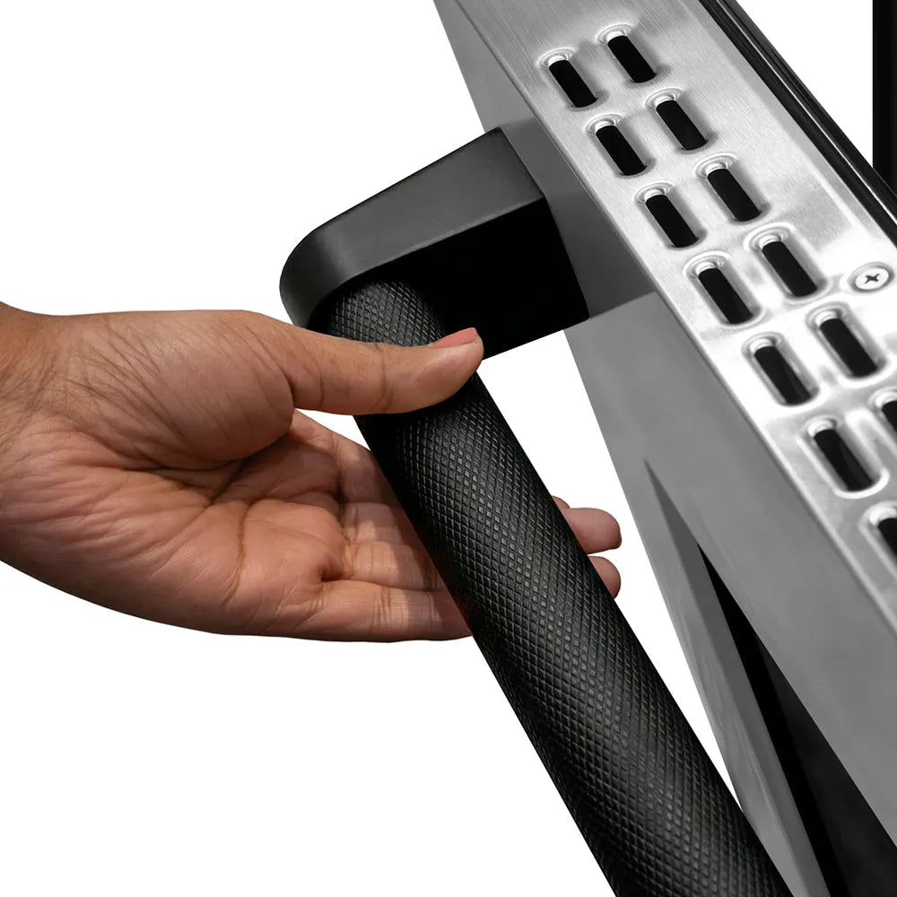ZLINE Autograph Edition 30 in. Helix Handle (Set of 1) for Paramount and Select Ranges in Matte Black (SGZ-054B-K-MB) on appliance showing diamond knurled details.