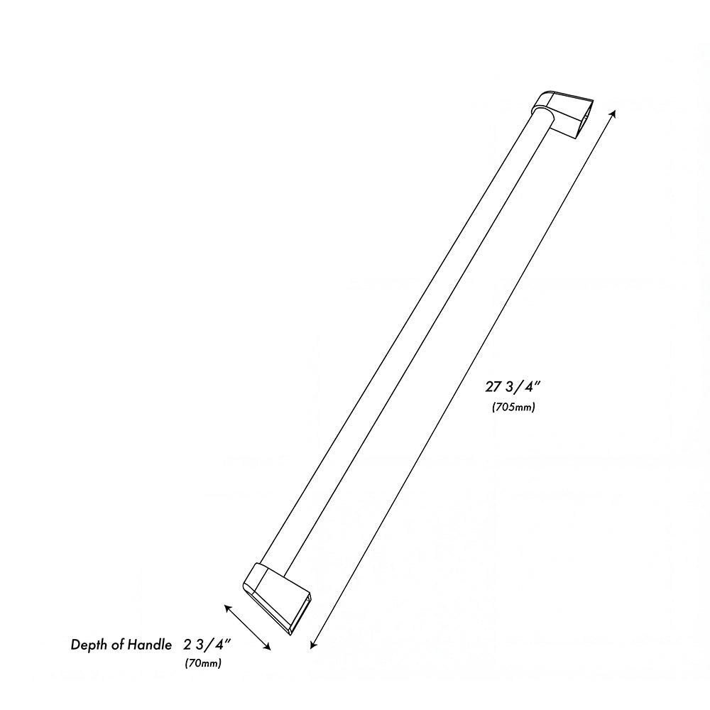 ZLINE 30 in. Helix Handle (Set of 1) for Paramount and Select Ranges in Black Stainless Steel (SGZ-054B-K-BS) dimensional diagram.