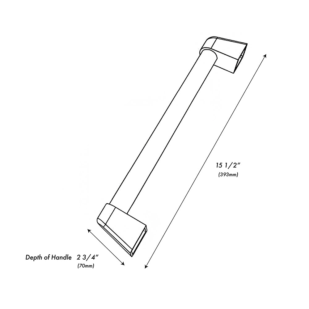 ZLINE 18 in. Helix Handle (Set of 1) for Paramount and Select Ranges in Black Stainless Steel (SGZ-054C-K-BS) dimensional diagram.