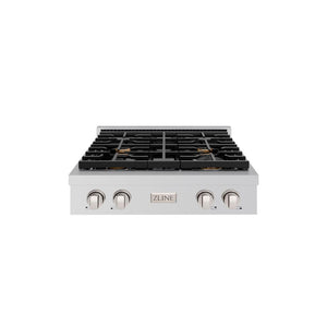 ZLINE 30 in. Paramount Gas Rangetop with 4 Brass Burners and Porcelain Cooktop in Stainless Steel (SRT-BR-30) front.