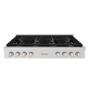 ZLINE 48 in. Paramount Gas Rangetop with 8 Brass Burners and Porcelain Cooktop in Stainless Steel (SRT-BR-48) front.