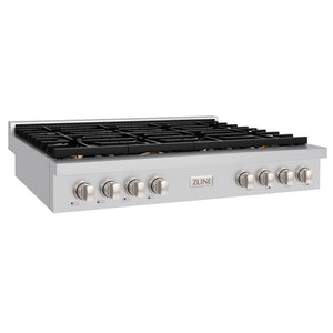 ZLINE 48 in. Paramount Gas Rangetop with 8 Brass Burners and Porcelain Cooktop in Stainless Steel (SRT-BR-48) side.