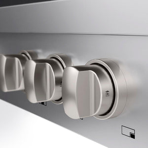 ZLINE 36 in. Paramount Gas Rangetop with 6 Burners and Porcelain Cooktop in Stainless Steel (SRT36) close-up detail, knobs.