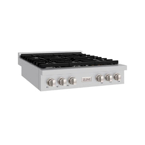 ZLINE 36 in. Paramount Gas Rangetop with 6 Burners and Porcelain Cooktop in Stainless Steel (SRT36) side.