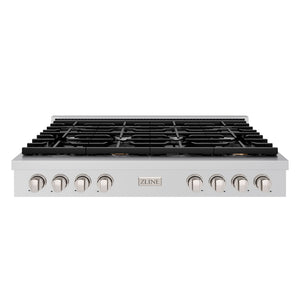ZLINE 48 in. Paramount Gas Rangetop with 8 Burners and Porcelain Cooktop in Stainless Steel (SRT48) front.