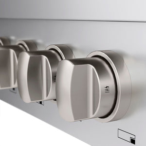 ZLINE 48 in. Paramount Gas Rangetop with 8 Burners and Porcelain Cooktop in Stainless Steel (SRT48) knobs.