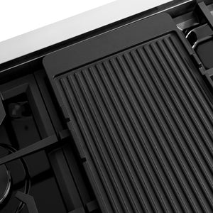 ZLINE 48 in. Paramount Gas Rangetop with 8 Burners and Porcelain Cooktop in Stainless Steel (SRT48) reversible griddle flat side.