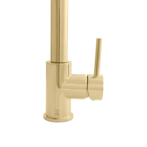 ZLINE Apollo Pull Down Spring Single Handle Kitchen Faucet in Polished Gold (APL-KF-PG) handle and mount.