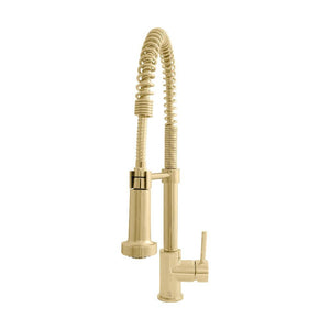 ZLINE Apollo Pull Down Spring Single Handle Kitchen Faucet in Polished Gold (APL-KF-PG) front.