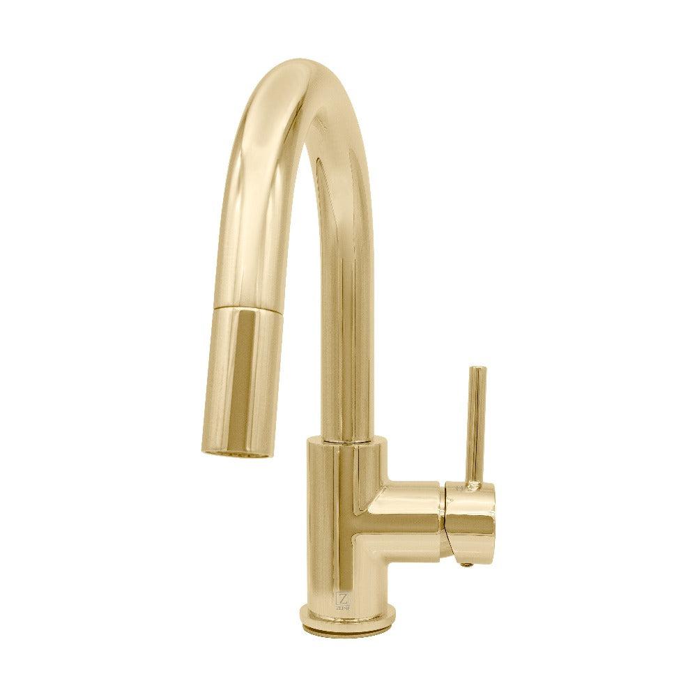 ZLINE Dante Pull Down Kitchen Faucet in Polished Gold (DNT-KF-PG) front.