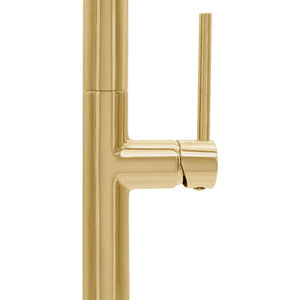 ZLINE Voltaire Pull Down Single Handle Kitchen Faucet in Polished Gold (VLT-KF-PG) handle.