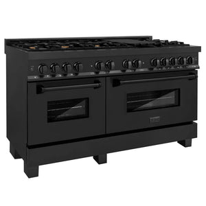 ZLINE 60 in. 7.4 cu. ft. Legacy Dual Fuel Range with 9 Burner Gas Cooktop and 2 Electric Convection Ovens in Black Stainless Steel (RAB-60) main image.