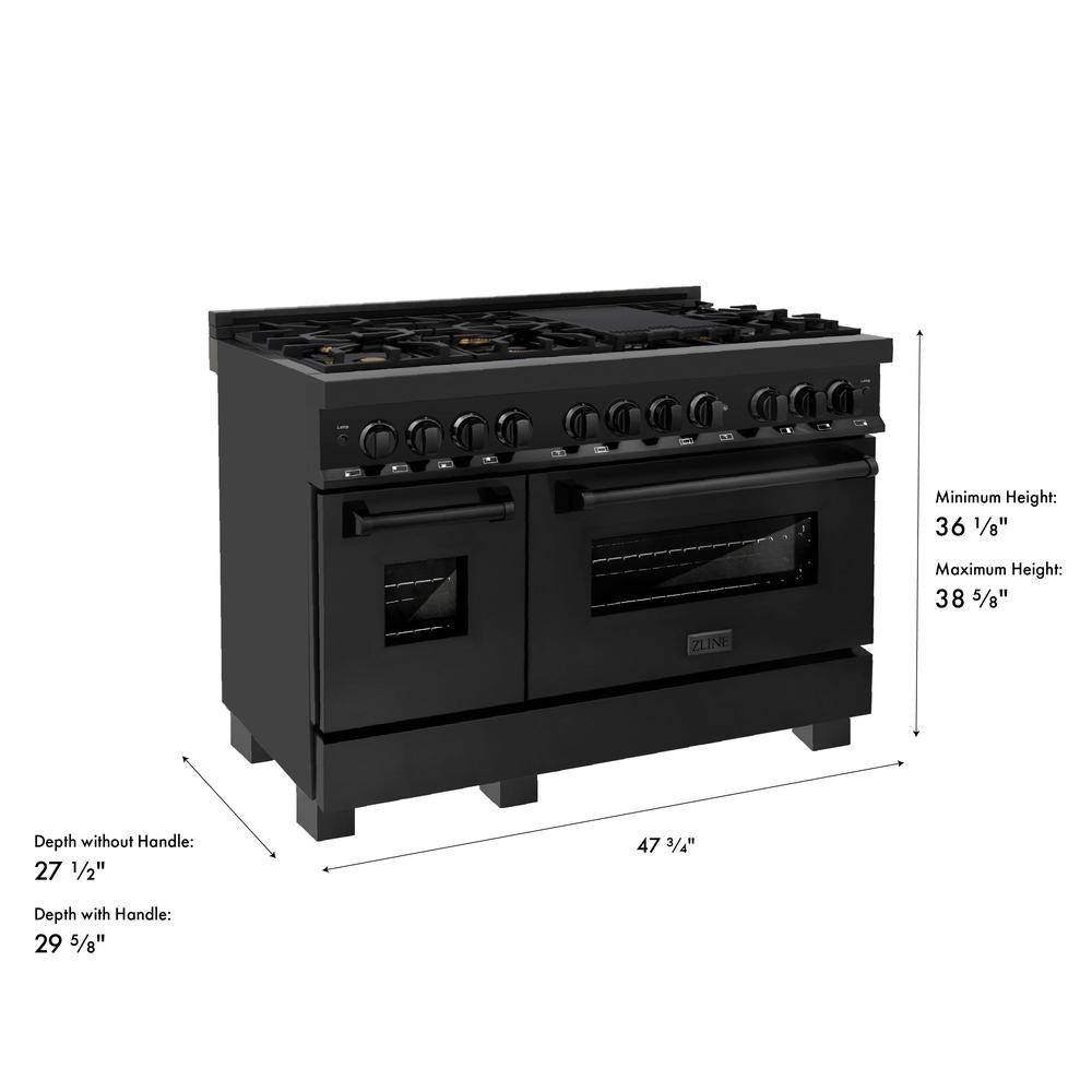 Legacy 48” Dual Fuel Range in Black Stainless with Brass Burners