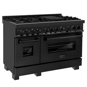 ZLINE 48 in. 6.0 cu. ft. Legacy Dual Fuel Range with Gas Cooktop and 2 Electric Ovens in Black Stainless Steel with Brass Burners (RAB-BR-48) main image.