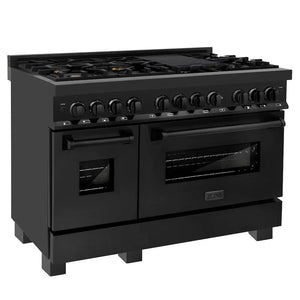 ZLINE 48 in. 6.0 cu. ft. Legacy Dual Fuel Range with Gas Cooktop and 2 Electric Ovens in Black Stainless Steel with 6 Brass Burners (RAB-BR-48) main image.