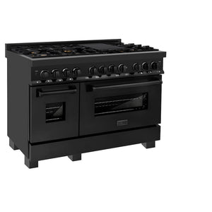 ZLINE 48 in. 6.0 cu. ft. Legacy Dual Fuel Range with Gas Cooktop and 2 Electric Ovens in Black Stainless Steel with 6 Brass Burners (RAB-BR-48) side.