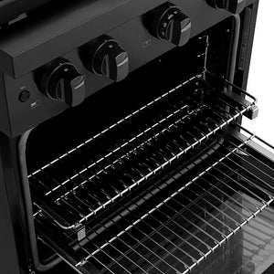 ZLINE 30 in. 4.2 cu. ft. Paramount Dual Fuel Range with 4 Burner DuoPro™ Cooktop and Electric Convection Oven in Black Stainless Steel (PSDRB-30) open oven with racks inside, showing interior design and layout.