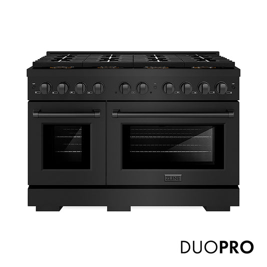 ZLINE 48 in. 6.7 cu. ft. Paramount Dual Fuel Range with 8 Burner DuoPro™ Cooktop and Dual Ovens in Black Stainless Steel (PSDRB-48)