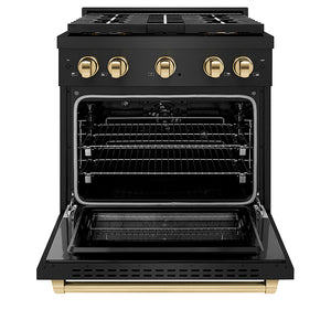 ZLINE Autograph Edition 30 in. 4.2 cu. ft. Paramount Dual Fuel Range with 4 Burner DuoPro™ Cooktop and Electric Convection Oven in Black Stainless Steel and Polished Gold Accents (PSDRBZ-30-G)
