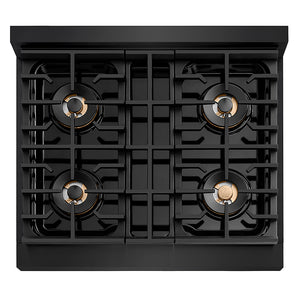 ZLINE Autograph Edition 30 in. 4.2 cu. ft. Paramount Dual Fuel Range with 4 Burner DuoPro™ Cooktop and Electric Convection Oven in Black Stainless Steel and Polished Gold Accents (PSDRBZ-30-G)