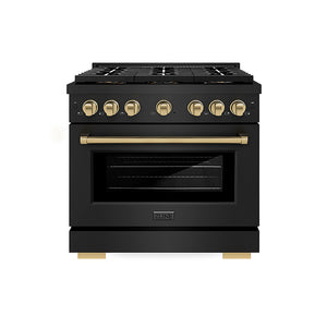 ZLINE Autograph Edition 36 in. 5.2 cu. ft. Paramount Dual Fuel Range with 6 Burner DuoPro™ Cooktop and Electric Convection Oven in Black Stainless Steel and Champagne Bronze Accents (PSDRBZ-36-CB)