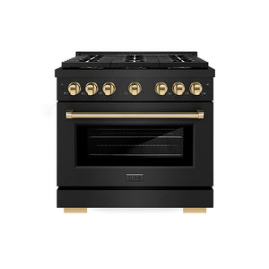 ZLINE Autograph Edition 36 in. 5.2 cu. ft. Paramount Dual Fuel Range with 6 Burner DuoPro™ Cooktop and Electric Convection Oven in Black Stainless Steel and Polished Gold Accents (PSDRBZ-36-G)