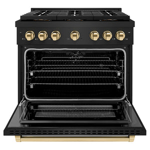 ZLINE Autograph Edition 36 in. 5.2 cu. ft. Paramount Dual Fuel Range with 6 Burner DuoPro™ Cooktop and Electric Convection Oven in Black Stainless Steel and Polished Gold Accents (PSDRBZ-36-G)