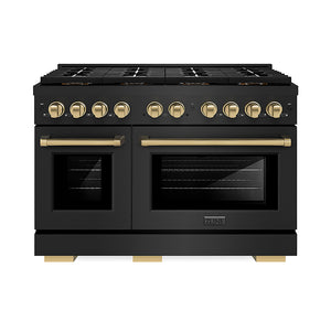 ZLINE Autograph Edition 48 in. 6.7 cu. ft. Paramount Dual Fuel Range with 8 Burner DuoPro™ Cooktop and Dual Ovens in Black Stainless Steel and Champagne Bronze Accents (PSDRBZ-48-CB)