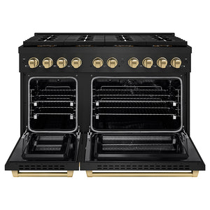 ZLINE Autograph Edition 48 in. 6.7 cu. ft. Paramount Dual Fuel Range with 8 Burner DuoPro™ Cooktop and Dual Ovens in Black Stainless Steel and Champagne Bronze Accents (PSDRBZ-48-CB)