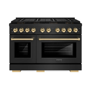 ZLINE Autograph Edition 48 in. 6.7 cu. ft. Paramount Dual Fuel Range with 8 Burner DuoPro™ Cooktop and Dual Ovens in Black Stainless Steel and Polished Gold Accents (PSDRBZ-48-G)