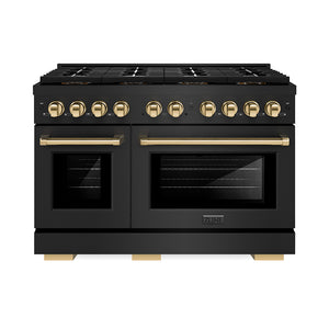 ZLINE Autograph Edition 48 in. 6.7 cu. ft. Paramount Dual Fuel Range with 8 Burner DuoPro™ Cooktop and Dual Ovens in Black Stainless Steel and Polished Gold Accents (PSDRBZ-48-G)