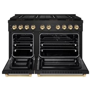 ZLINE Autograph Edition 48 in. 6.7 cu. ft. Paramount Dual Fuel Range with 8 Burner DuoPro™ Cooktop and Dual Ovens in Black Stainless Steel and Polished Gold Accents (PSDRBZ-48-G)