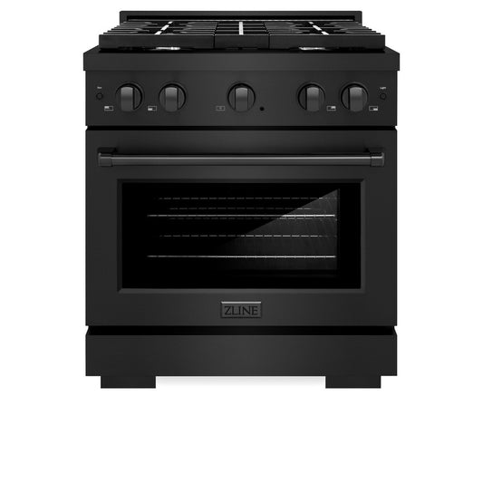 ZLINE 30 in. 4.2 cu. ft. Paramount Dual Fuel Range with 4 Burner Gas Cooktop and Electric Convection Oven in Black Stainless Steel (SDRB-30) front.