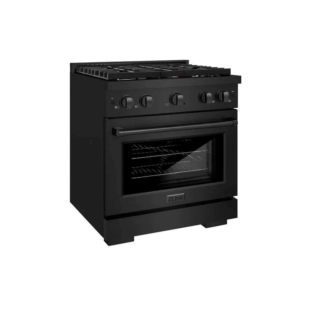 ZLINE 30 in. 4.2 cu. ft. Paramount Dual Fuel Range with Gas Cooktop and Electric Convection Oven in Black Stainless Steel with 4 Brass Burners (SDRB-BR-30) main image.